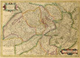 1619 Mercator: Helvetia cum finitimis regionibus confoederatis. Svájc katonai térképe.Színezett rézmetszet. Paszpartuzva, üvegezett, kissé sérült keretben. / Hand colored engraving. In glazed frame. 35x47 cm