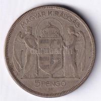 1930. 5P Ag "Horthy jobbra" T:3 patina Adamo P8