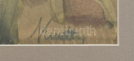 Kmetty jelzéssel: Salátamosók. Vegyestechnika, papír. 26x38cm, üvegezett keretben