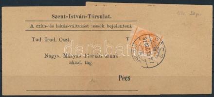 1897 Hírlapbélyeg teljes címszalagon / Newspaper stamp on complete wrapper "PÉCS"