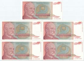 Jugoszlávia 1993. 500.000.000.000D (5x) mind ZA sorozatjelű pótkiadás T:II,II- Yugoslavia 1993. 500.000.000.000 Dinara (5x) all ZA series replacement notes C:XF,VF
