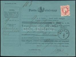 1871 Postautalvány 5kr bélyeggel / Money order KÖLCSE