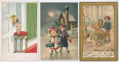 10 db RÉGI gyerek motívum képeslap, lithokkal / 10 pre-1945 children motive postcards with lithos