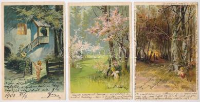 3 db RÉGI Döchner művész motívum képeslap / 3 pre-1905 Döchner art motive postcards