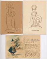3 db RÉGI karácsonyi üdvözlő motívum képeslap / 3 pre-1945 Christmas greeting motive postcards
