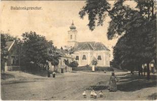 1907 Balatonkeresztúr, utca, templom. Mérei Ignác kiadása (EK)