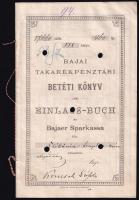 1895 Bajai Takarékpénztár betéti könyve a bajai plébánia alapítványa részére, Posner és Fia Bp., 8 p., lyukasztásokkal