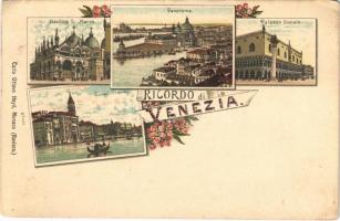 Venezia, Venice; Basilica S. Marco, Panorama, Canal Grande, Palazzo Ducale. Carlo Ottavo Hayd Art Nouveau, floral, litho (EK)
