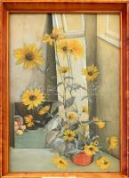 Móricz Margit (1902-1990): Csendélet. Akvarell, papír, jelzett. Üvegezett fa keretben. 39×28 cm