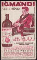 cca 1920-1930 Igmándi keserűvíz reklámlap, kis sérüléssel, 20x12 cm