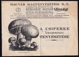 1930 A csiperke (champignon) tenyésztése, Magyar Magtenyésztési Rt. kiadványa, Bp., Légrády Testvérek, 8 p., kissé foltos, tűzött papírkötés