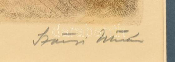 Szőnyi István (1894-1960): Várakozás. Rézkarc, papír, jelzett, üvegezett keretben. 23x31 cm