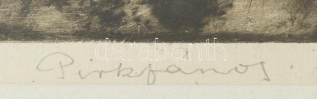 Pirk János (1903-1989): Kártyázók. Rézkarc, papír, jelzett, üvegezett keretben. 25x30 cm