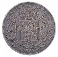 Belgium 1867. 5Fr Ag II. Lipót (24,97g) T:1-,2 ph. / Belgium 1867. 5 Francs Ag Leopold II (24,97g) C:AU,XF edge error Krause KM#24