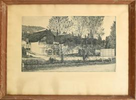 Nyári Lóránt (1928-1982): Sió csatorna. Rézkarc, papír, jelzett, üvegezett keretben, 26x46 cm