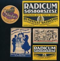 5 db címke és levélzáró (Radicum sósborszesz, Gladys cipőkrém, stb.)