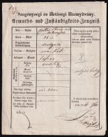 1865 Szegénységi és illetőségi bizonyítvány és fejcédula, magyar és német nyelven, 4 p.