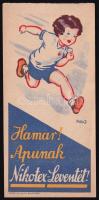 cca 1930-1940 Nikotex-Levente cigaretta reklám számolócédula tömb, 18 db-os, Pálla Jenő (1883-1958) festő, grafikus illusztrációjával, Klösz Gy. és Fia Bp.