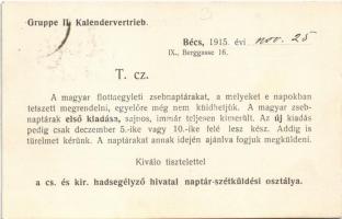 1915 K.u.K. Kriegsministerium Kriegsfürsorgeamt. Gruppe II Kalendervertrieb / WWI Austro-Hungarian K...