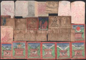 22 db rajzolt keleti (tibeti?) vallási akvarell kép papíron, rizspapíron kb 9x7 cm
