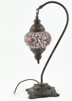 Réz asztali lámpa mozaik üveg burával, levágott vezetékkel 42 cm