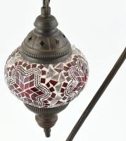 Réz asztali lámpa mozaik üveg burával, levágott vezetékkel 42 cm