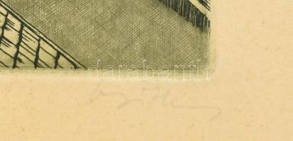 Olvashatatlan jelzéssel: Eger. Rézkarc, papír. Üvegezett, kissé sérült fa keretben. 34x25 cm