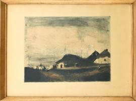 Konecsni György (1908-1970): Tihany. Színes rézkarc, papír, jelzett. Üvegezett, kissé sérült fa keretben. 29x37 cm
