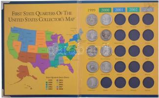 Amerikai Egyesült Államok 1999-2000. 1/4$ Cu-Ni 50 állam sorozat (9xklf) FIRST STATE QUARTERS OF THE UNITED STATES COLLECTORS MAP 1999-2008 berakóban T:1-,2 USA 1999-2000. 1/4 Dollar Cu-Ni 50 states (9xdiff) in FIRST STATE QUARTERS OF THE UNITED STATES COLLECTORS MAP 1999-2008 album C:AU,XF