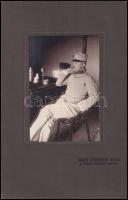 1913 Magyar katona baranyavári (ma Pélmonostor - Délvidék) szolgálati idején készült, hátoldalt feliratozott, kartonra ragasztott fotó, Makart mohácsi fotós felvétele, szép állapotban, 15,5×9,5 cm
