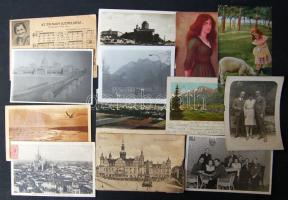13 db vegyes régi képeslap, közte fotólapok, fotók