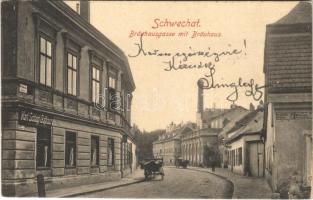 1911 Schwechat, Bräuhausgasse mit Bräuhaus, Karl Schlögl Gasthaus / street view, brewery, inn