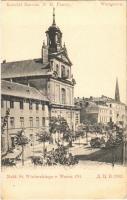 1915 Warszawa, Varsovie, Varsó, Warschau, Warsaw; Kosciól Narodz. N. M. Panny / church, horse-drawn tram (EK)