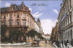 1918 Lviv, Lwów, Lemberg; Ul. 3 Maja / Dritte Mai-Gasse / street view, automobile (EK)
