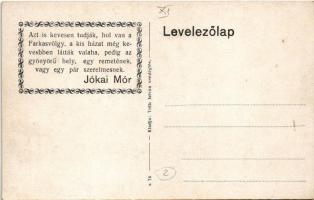 Budapest XII. Farkasrét, Szerelem bolondjai vendéglő kertje, Kármentő. Jókai Mór idézet a hátoldalon...