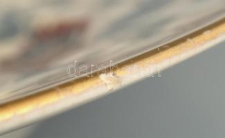 Zsolnay dísztányér. Porcelánfajansz, felületén magas tüzű színes mázakkal festett és kontúraranyozot...