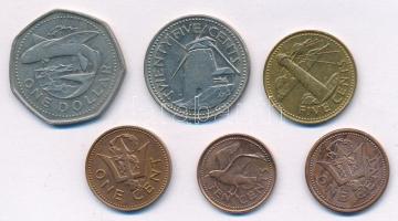 Barbados 1973-1989. 1c (3xklf) + 1978. 25c + 1979. 5c + 1989. 1D T:1-,2  Barbados 1973-1989. 1 Cent (3xdiff) + 1978. 25 Cents + 1979. 5 Cents + 1989. 1 Dollar C:AU,XF