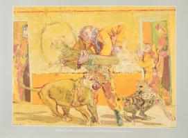 Veress Sándor (László) (1934-): Az idomár, festmény reprodukciós plakát, a szélek kis szakadásokkal, kis gyűrődés és kis kopásnyomokkal, 42x68 cm