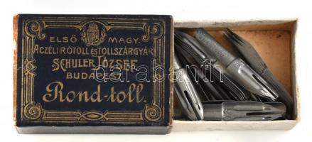 cca 1910 Schuler József írótollgyár Rond-toll acél tollhegyeket tartalmazó eredeti kartondoboza, szép állapotban, 4×5×1,5 cm