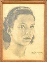 Tápai Antal (1902-1986): Lánya portréja. Ceruza, papír, jelzett. Üvegezett, üvegezett fa keretben, 34,5×27 cm