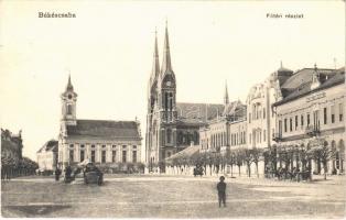1915 Békéscsaba, Fő tér, piac, Polgári leányiskola, templom. Tevan Adolf kiadása (EK)