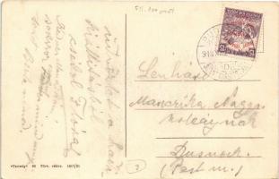 1918 Budapest, Margit híd (pesti hídfő), villamos. Taussig 66. + felülnyomott bélyeg, díszpecsét (Jó...