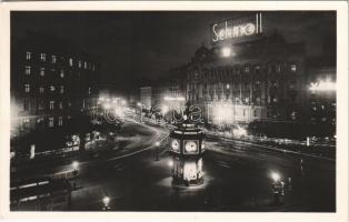 Budapest VI. Berlini tér (Nyugati tér) este, Schmoll reklám, Modiano, Sacher Pensió, kávéház, villamos