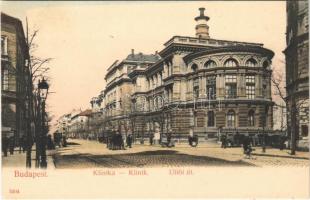 Budapest VIII. Üllői úti klinikák a Mária utca sarkán, villamos. Taussig Arthur 5104.