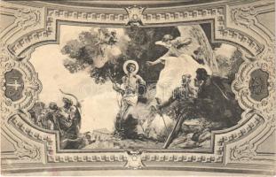 1918 Székesfehérvár, Szent Sebestyén templom mennyezeti festménye. Kümmel Ernő felvétele (EK)