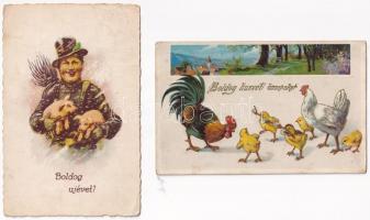 8 db RÉGI karácsonyi, húsvéti és újévi üdvözlő motívum képeslap / 8 pre-1945 Christmas, Easter and New Year greeting postcards
