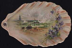 cca 1900 Souvenir de Créte / Krétai emlék, szecessziós, kagyló formájú, litho képes füzet, Rich. G. ...