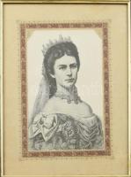 Üvegezett fa képkeret Erzsébet királynét (Sissi) ábrázoló nyomattal. Látható méret: 38,8x28,7 cm