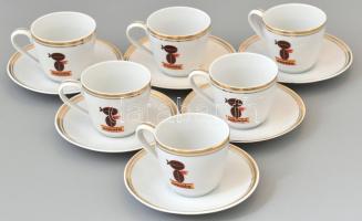 6 db Omnia kávé reklámos retro mokkás porcelán csésze aljjal. Matricás, jelzett, hibátlan.