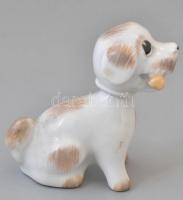 Aquincum bólogatós porcelán kutya figura. Kézzel festett, jelzett, hibátlan 7,5 cm